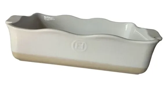 WILLIAMS SONOMA Emile Henry French WHITE Ceramic Ruffled BAKE Loaf Pan