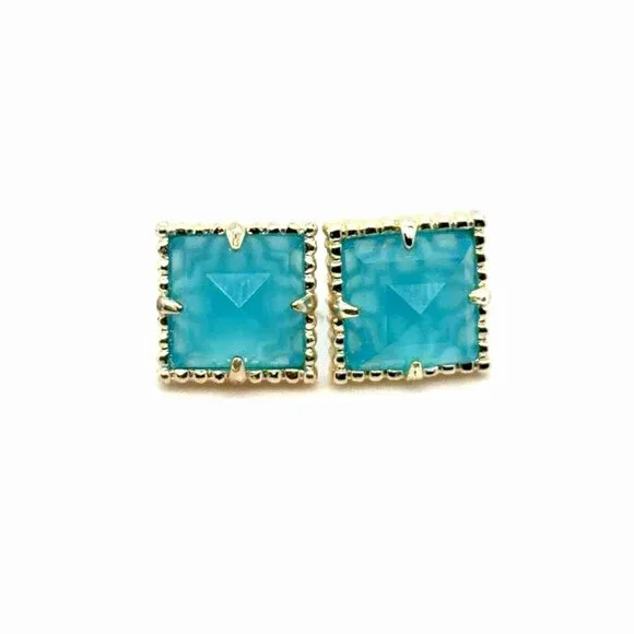 Kendra Scott Electra‎ Cleo Blue Gold Square Stud Earrings