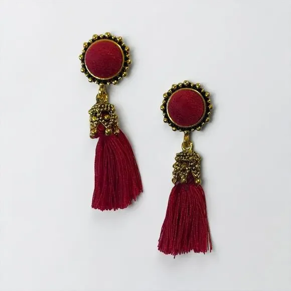 Vintage Women Velvet Red Earrings