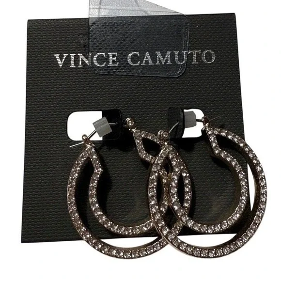 Vince Camuto Gold Tone Pave Crystal Double Hoop Earrings Womens Jewelry‎ New