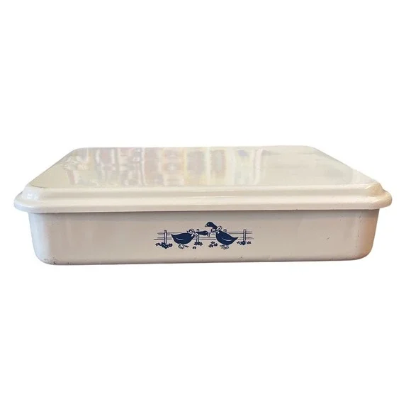 Vtg Foley Aluminum Cream GOOSE Cake Baking Pan w/Lid Made In USA Enamelware 9x13