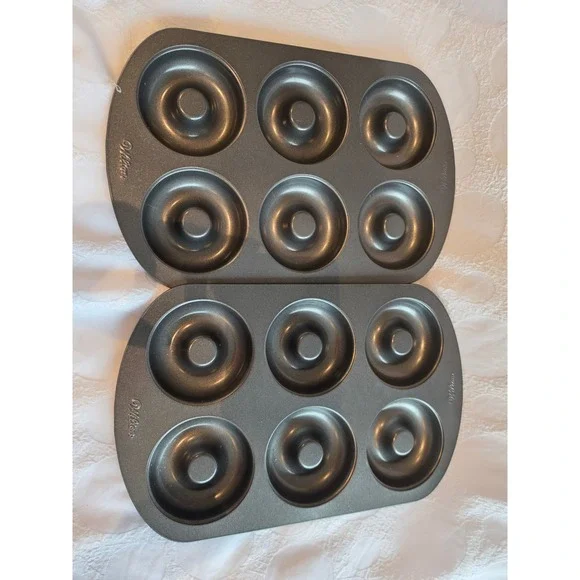 Wilton Non-Stick 6-Cavity Donut Baking Pans Set of 2 Grey Steel 2105-0565