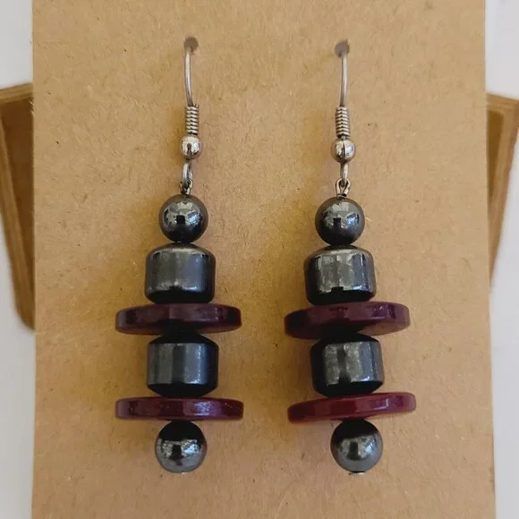 Unknown Brand Multi-Color Stacked Beads Dangle‎ Drop Earrings Pre-Owned Ladies