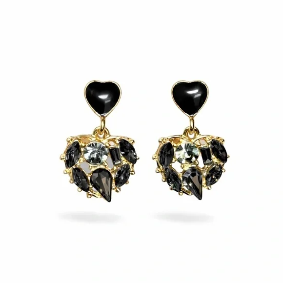 Elegant Black and Gold Heart Earrings