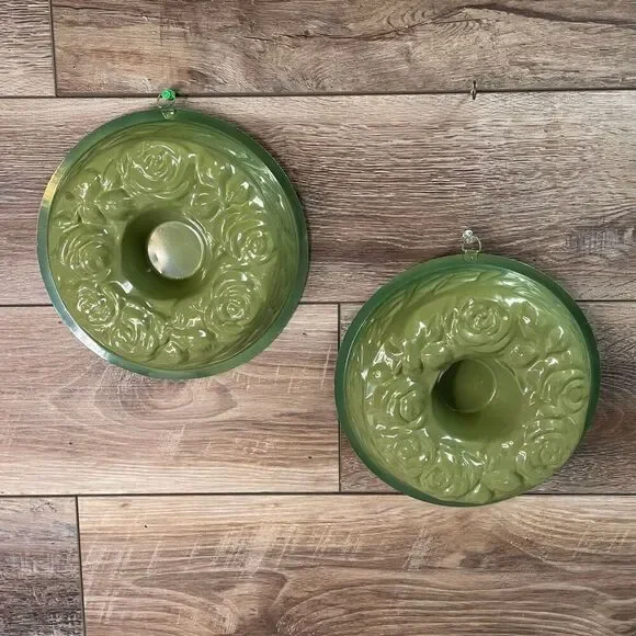 Rose Ring Jello® Mold AHC 1963 Ring of Roses Aluminum 9” Diam 5 Cup Green  Set 2