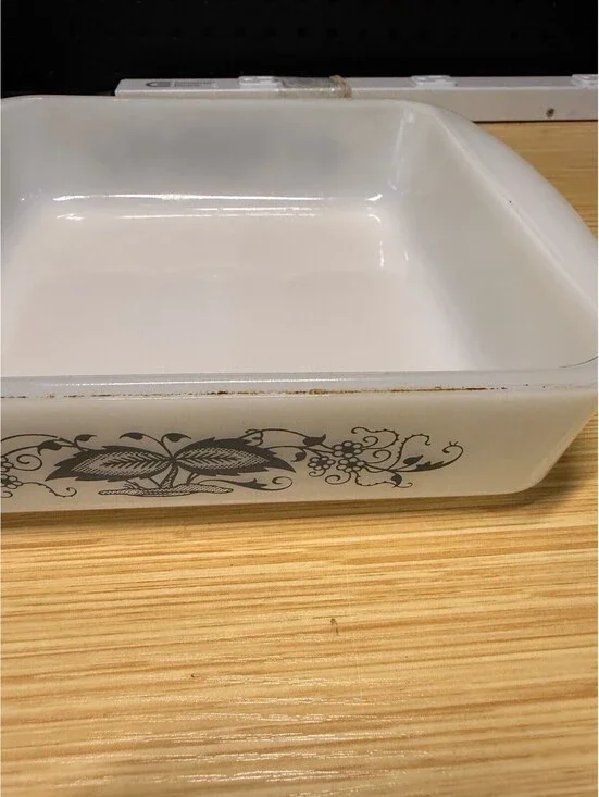 Glasbake Old Town Blue Onion Loaf Pan Casserole Meatloaf Bread Glass VTG *