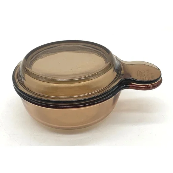 Vintage Corning Visions Amber Grab It Bowl 15oz V-150-B Pyrex Glass Lid P-150-C