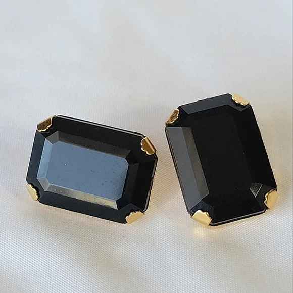 Contemporary Style Black and Gold Studs Faceted