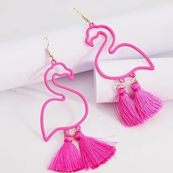 Pink Flamingo Dangle Feet Earrings Boho‎ Drop Style