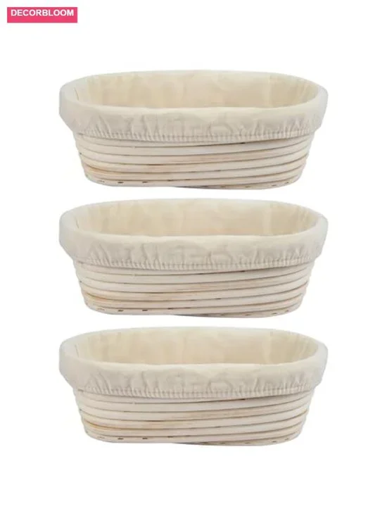 3 Pcs Oval Banneton Bread Proofing Basket Set Rattan Sourdough Baking Liner