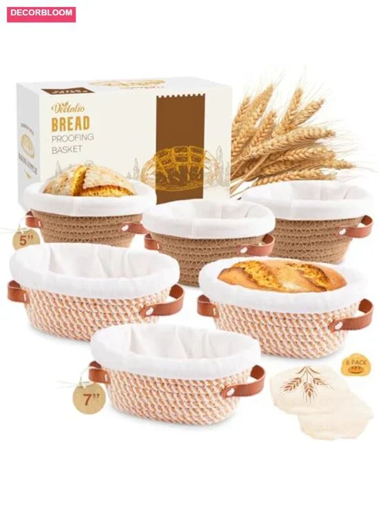 6-Piece Mini Bread Proofing Basket Set, Cotton Rope Sourdough Baking Supplies