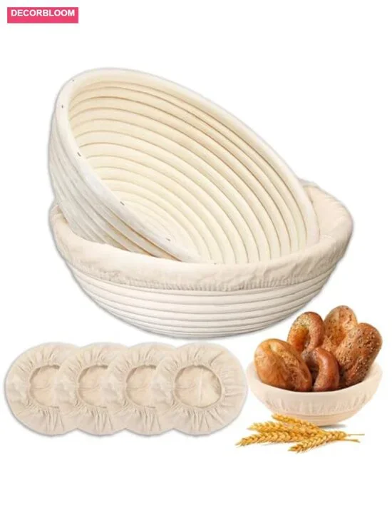 Banneton Bread Proofing Basket Set of 2 (9 inch) with 4 Linen Liners - Natural