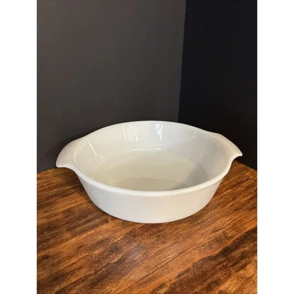 Vintage‎ Fire King 2 Qt White Glass Round Baking Casserole Dish Bowl #438