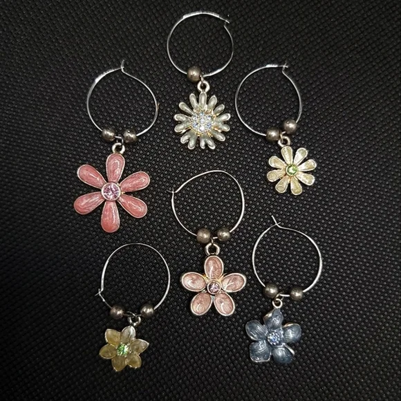 Mix-n-match Flower Charm Hoop Earrings Multicolor Enamel and Rhinestone Crystals
