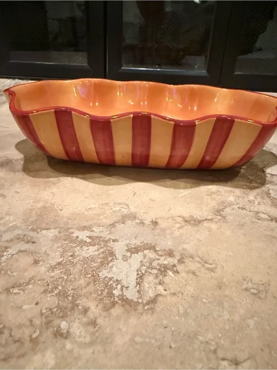 Gail Pittman Southern Living Ruffled Siena Oval Bowl Hand Painted Discontinued