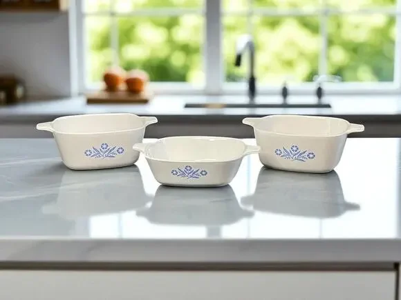 Vintage Blue Cornflower Floral CorningWare Kitchen Baking Casserole Dish Set 3
