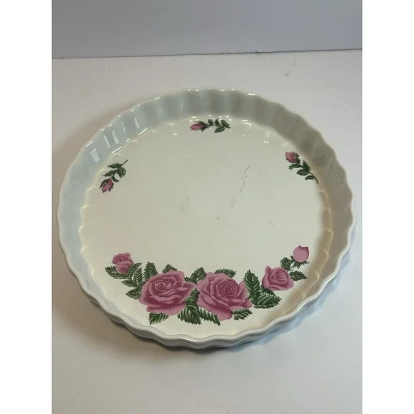 Vintage Christineholm Porcelain Rose Fluted Quiche Tart Dish Bakeware Beautiful‎