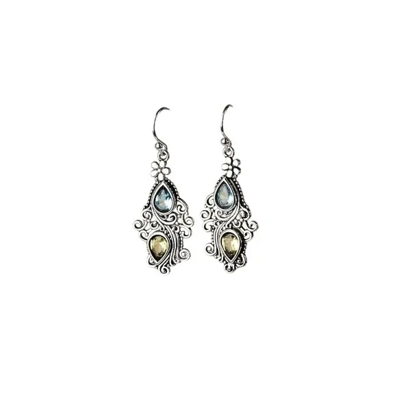 Elegant Silver and Yellow Teardrop Earrings‎