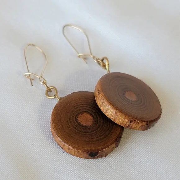 Wood Slice Drop Earrings
