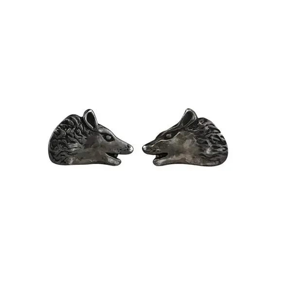 Wolf Head Stud Vintage Sterling Silver Pierced Earrings