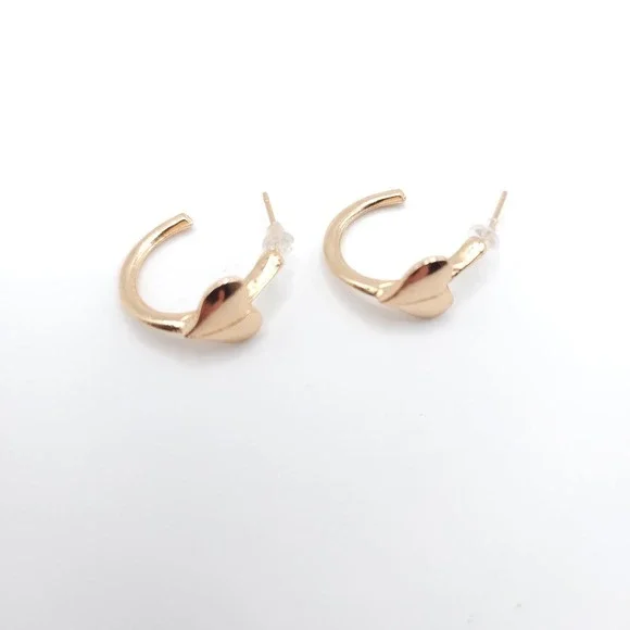 Gold Tone Heart‎ Hoop Earrings Polished Post Back 3/4in