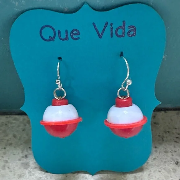 Bobber Earrings Red‎ White Floats
