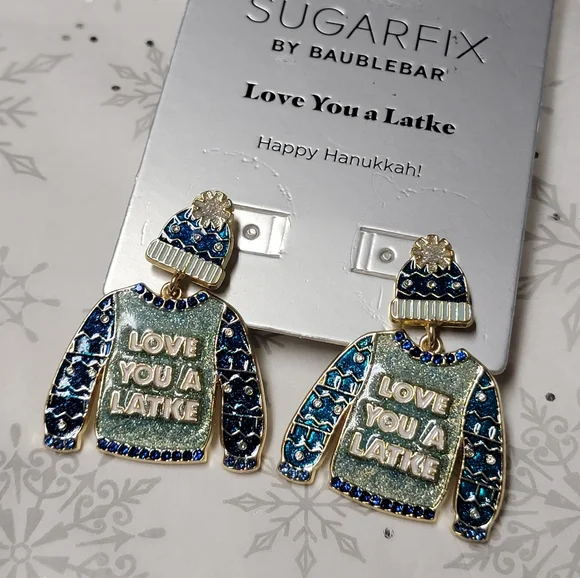 SUGARFIX by BaubleBar Love You a Latke Happy Hanukkah! Jewish Holiday Earrings