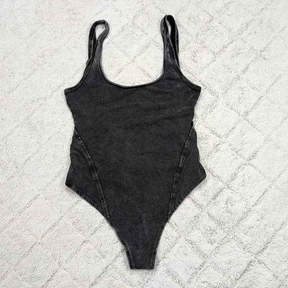 Free People Bodysuit Womens S Gray Charcoal Hot Shot Movement Cotton Blend
