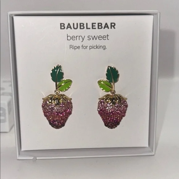 BaubleBar Pink and Green Strawberry Berry Earrings