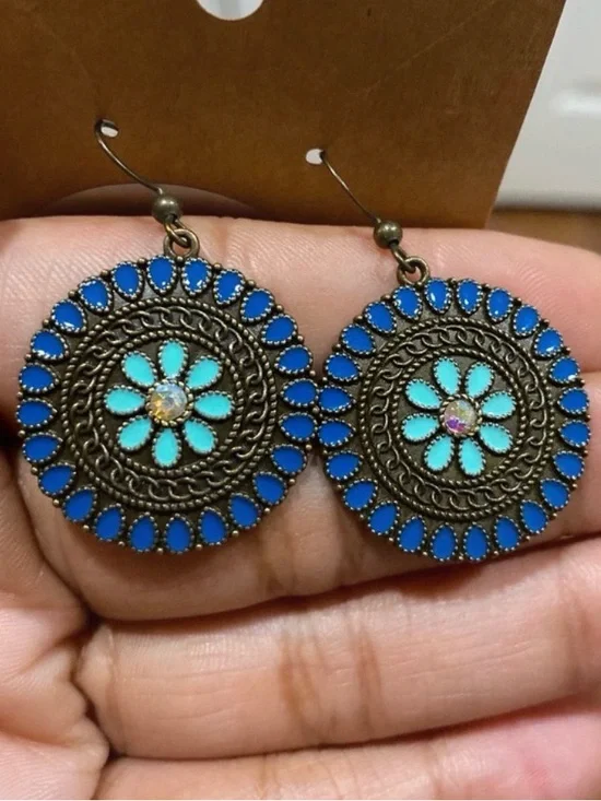 Bohemian Blue & Turquoise Floral Drop Earrings - Women's Jewelry