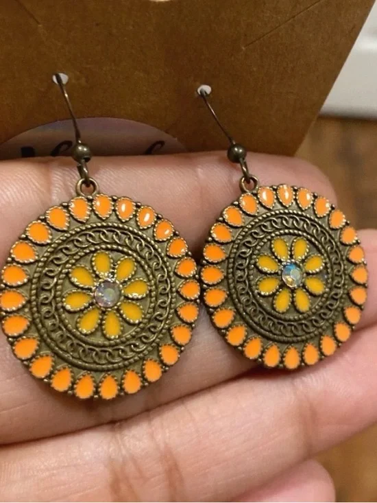 Bohemian Orange & Yellow Filigree Dangle Earrings