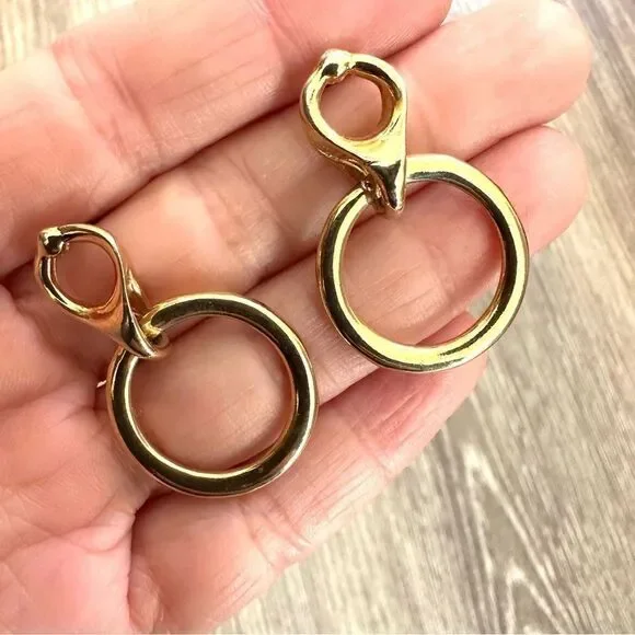 Gold tone double tier circle post earrings