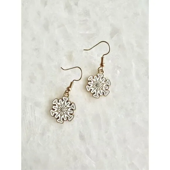 White snowflake Christmas dangle earring