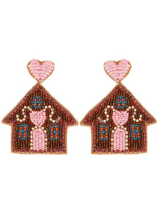 Gingerbread House Christmas Seed Bead Statement Earrings