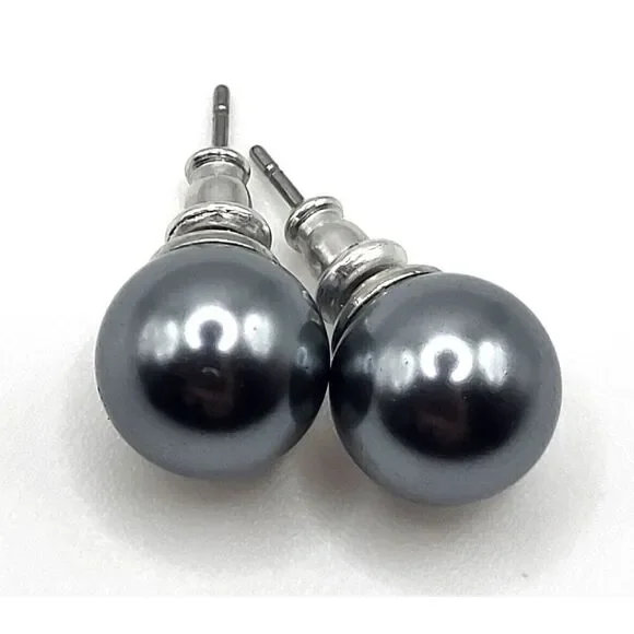 Grey Faux Pearl Stud Earrigs .3in