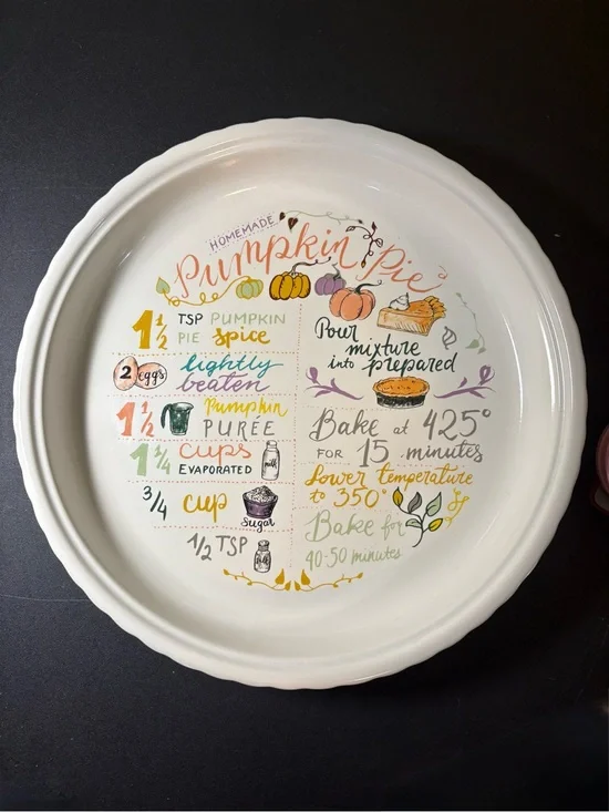 Pumpkin Pie Recipe Ceramic Pie Dish