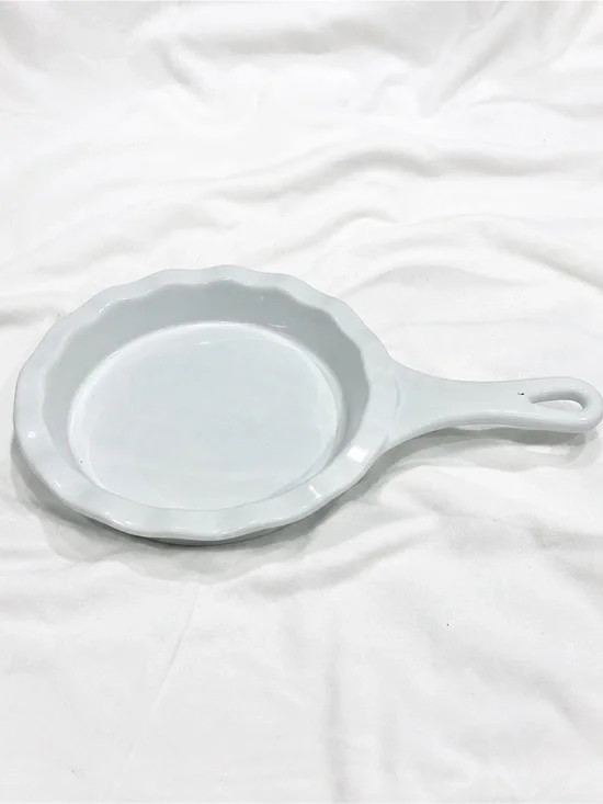 Modern Gourmet Foods White on White Ceramic 7” Handled Pie Dish Ruffled Edges