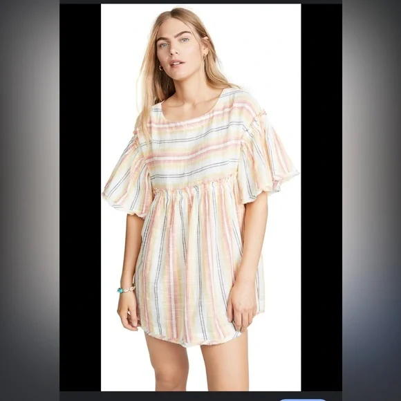 Free People Women's Summer Nights Cotton‎ Dress Yellow Combo Size Small