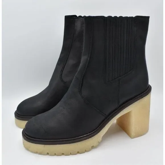 Free People EU 38.5 US 8.5 James Black Leather Lugged Heel Chelsea Platform Boot