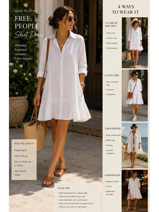 Free People White COLAR Shirt Dress Size M