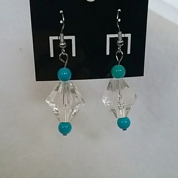 Clear and blue beaded hook earrings