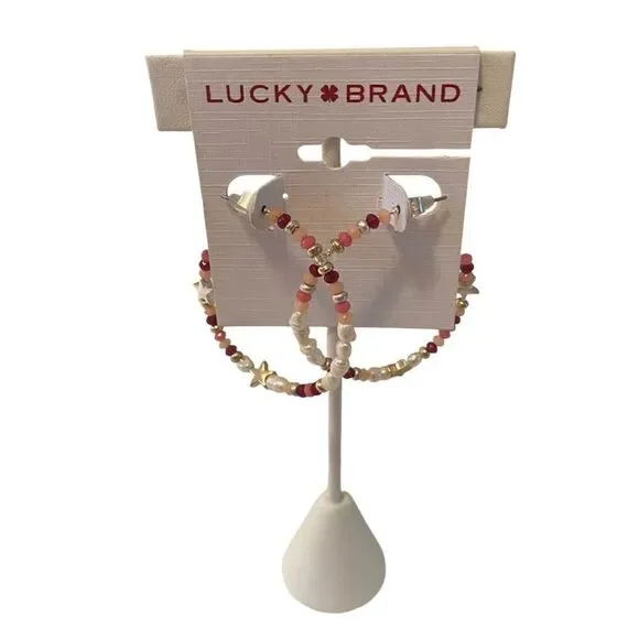 Beaded C Hoop Lightweight Earrings w/ Small Silver & Goldtone Stars.