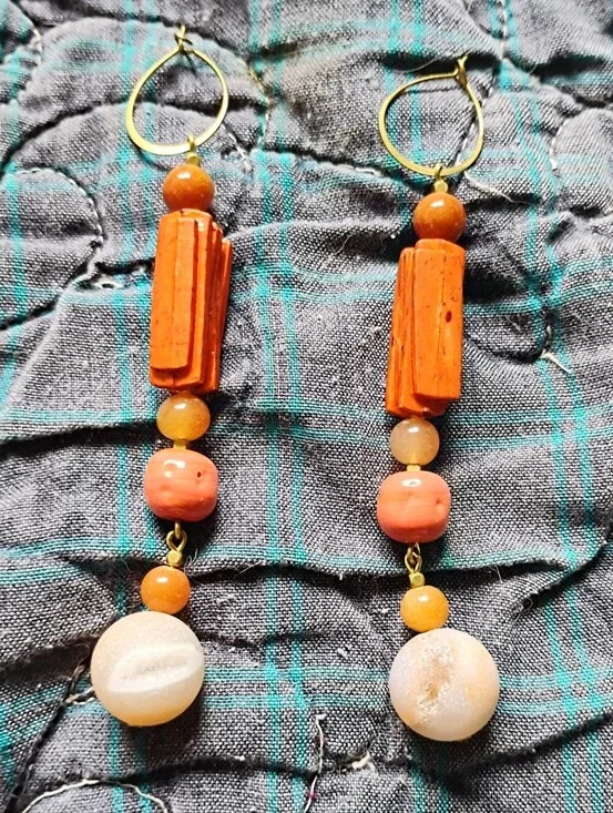 Orange 'Corrugated' Earrings - Handmade