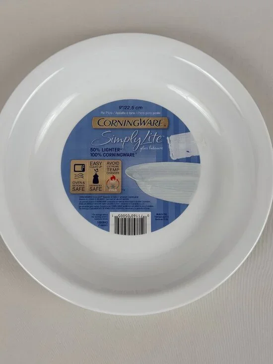 CorningWare Simply Lite White Glass Pie Plate Baking Dish 9