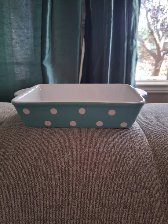 Polka Dot & Teal Ceramic Baking Dish 10x6x2 Small
