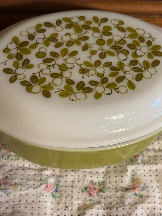 Pyrex Green and White Floral Covered Casserole Dish