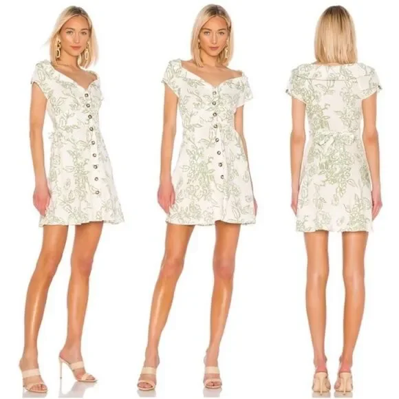 Free People A Thing Called Love Linen Blend Mini Dress | SZ 4 | Ivory Combo