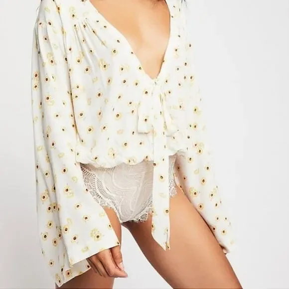 Intimately Free People Forties Feel Floral Open Front Bell Sleeve Lace Bodysuit