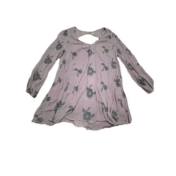 Free People Embroidered Austin Mini Dress long sleeve floral boho lavender‎ Med