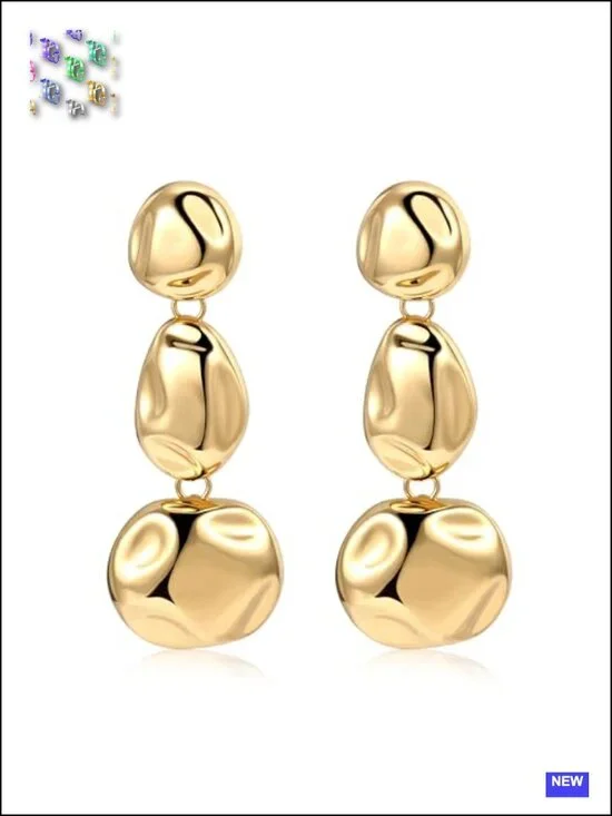 Chunky Gold and Silver Two Tone Statement Drop Earrings Stainless Steel